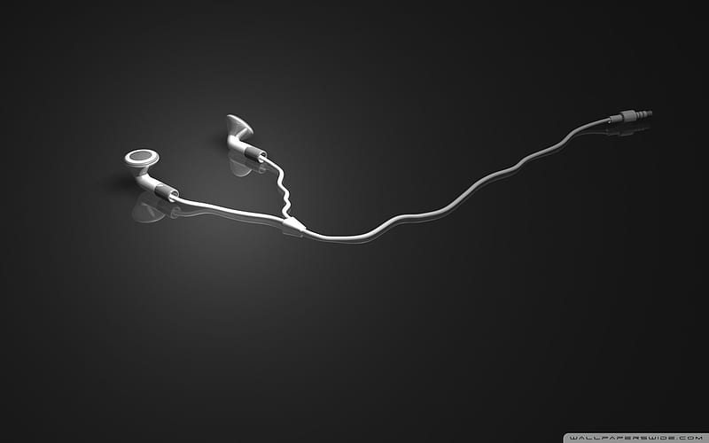 Music Off, sound, music, lead, black and white, abstract, 3d, earphone,  hearphone, HD wallpaper | Peakpx