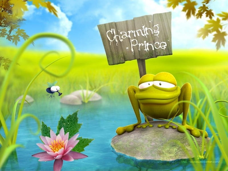 charming prince, frog, 3d, water, absract, funny, HD wallpaper