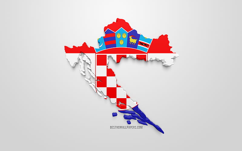 3d flag of Croatia, silhouette map of Croatia, 3d art, Croatia flag, Europe, Croatia, geography, Croatia 3d silhouette, HD wallpaper