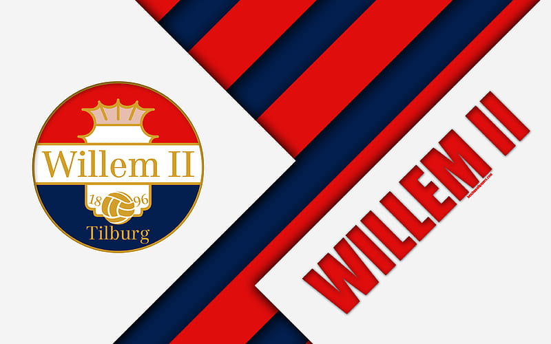 Willem II FC, emblem material design, Dutch football club, blue red abstraction, Eredivisie, Tilburg, Netherlands, football, HD wallpaper