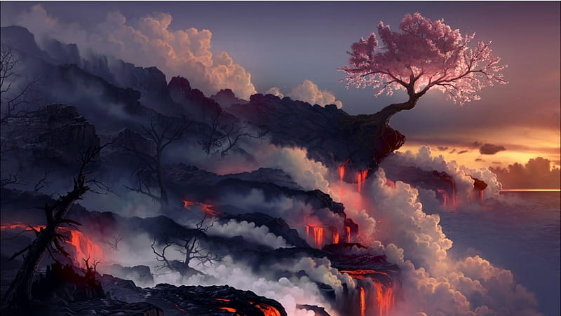 Lava Flowing on a Mountain, HD wallpaper