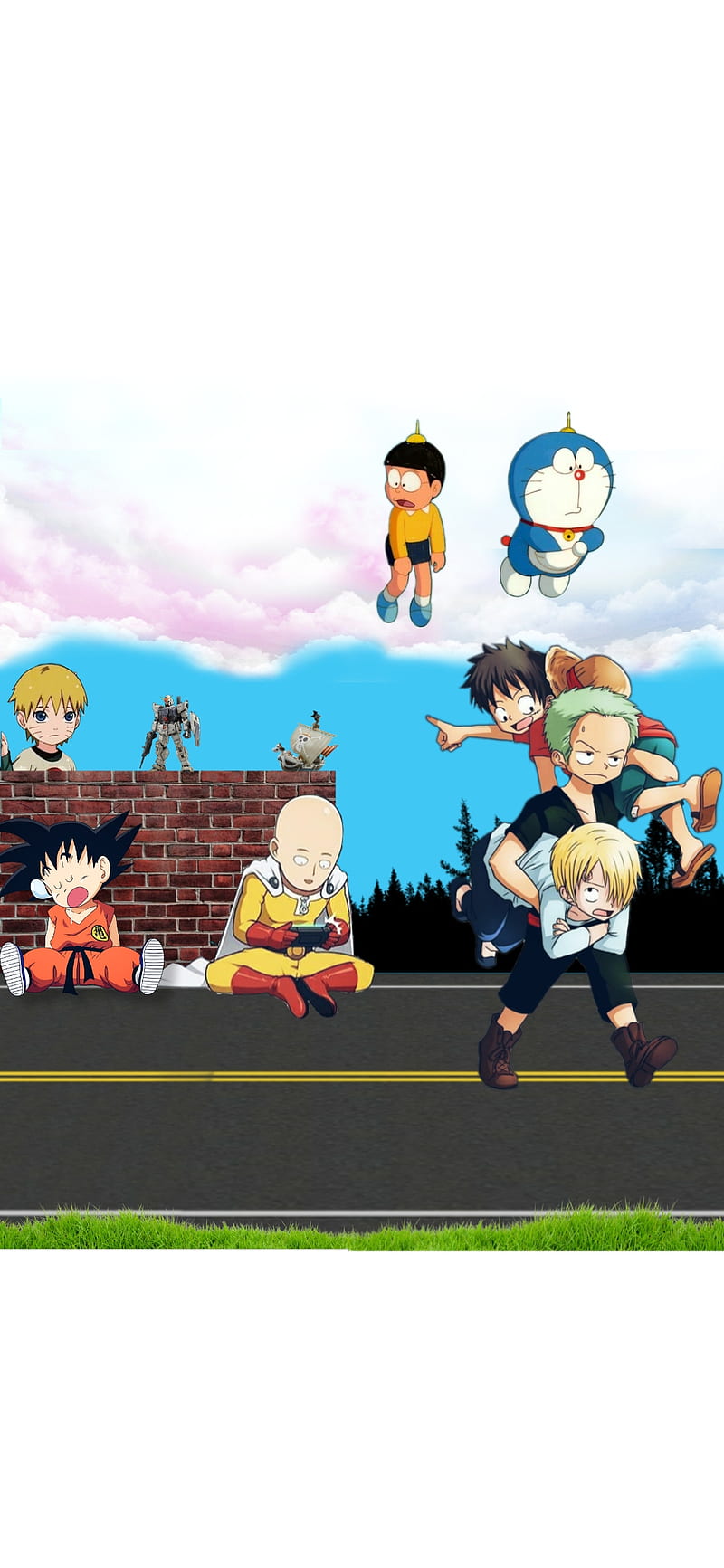 Hero Playground, anime, doraemon, dragon ball, naruto, one piece, saitama, HD phone wallpaper