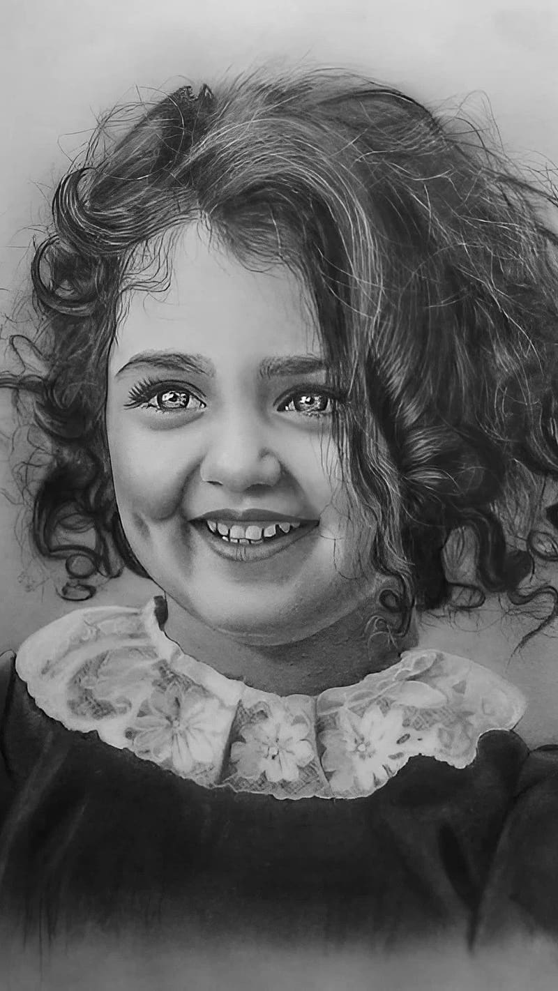 cute baby girl pencil sketch