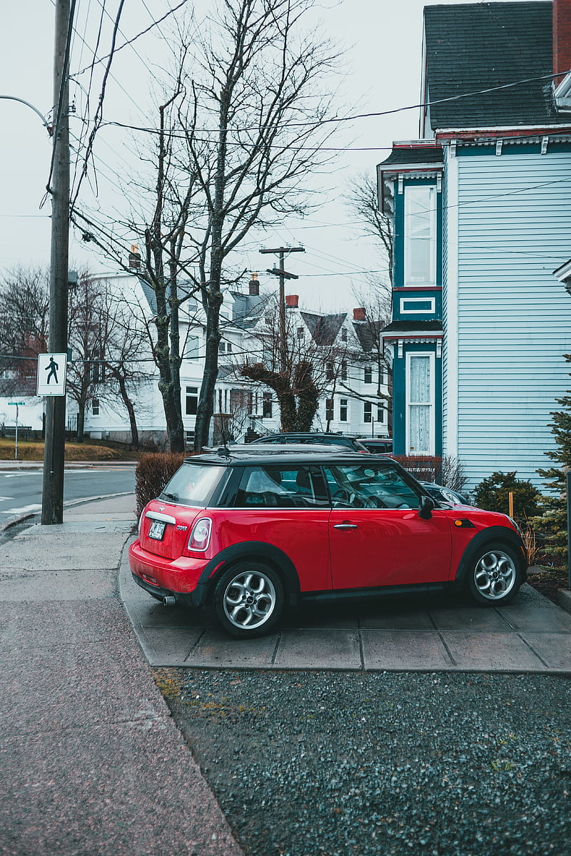 mini cooper, mini, car, red, parking, HD phone wallpaper