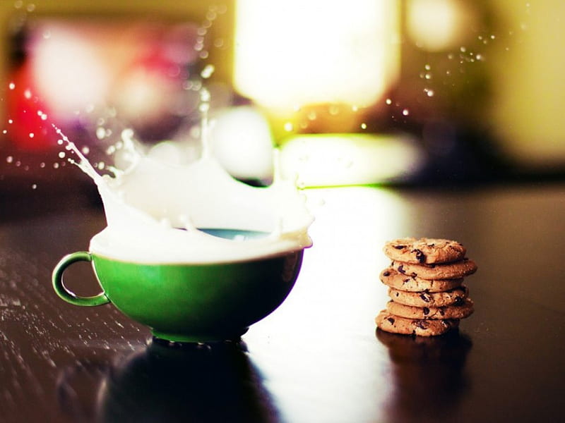 Milk and cookies, splash, cookies, milk, food, HD wallpaper