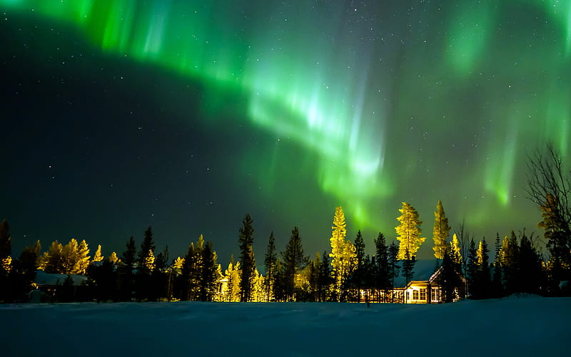 2020 Finland Northern Lights Night Scenery, HD wallpaper