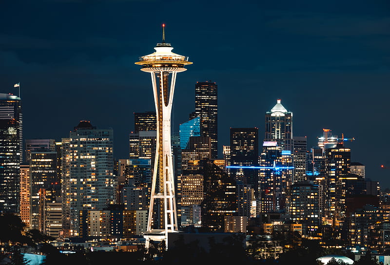 Space Needle tower at night, HD wallpaper