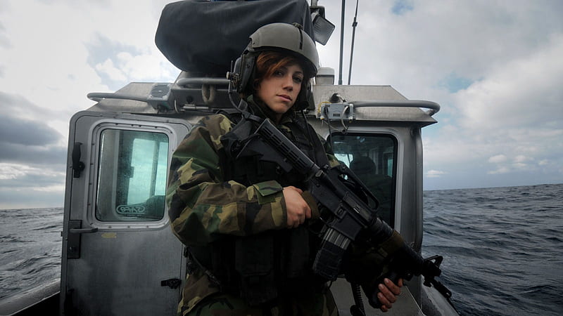 Marine Patrol, boat, soldier, girl, model, people, bonito, deadly, HD wallpaper