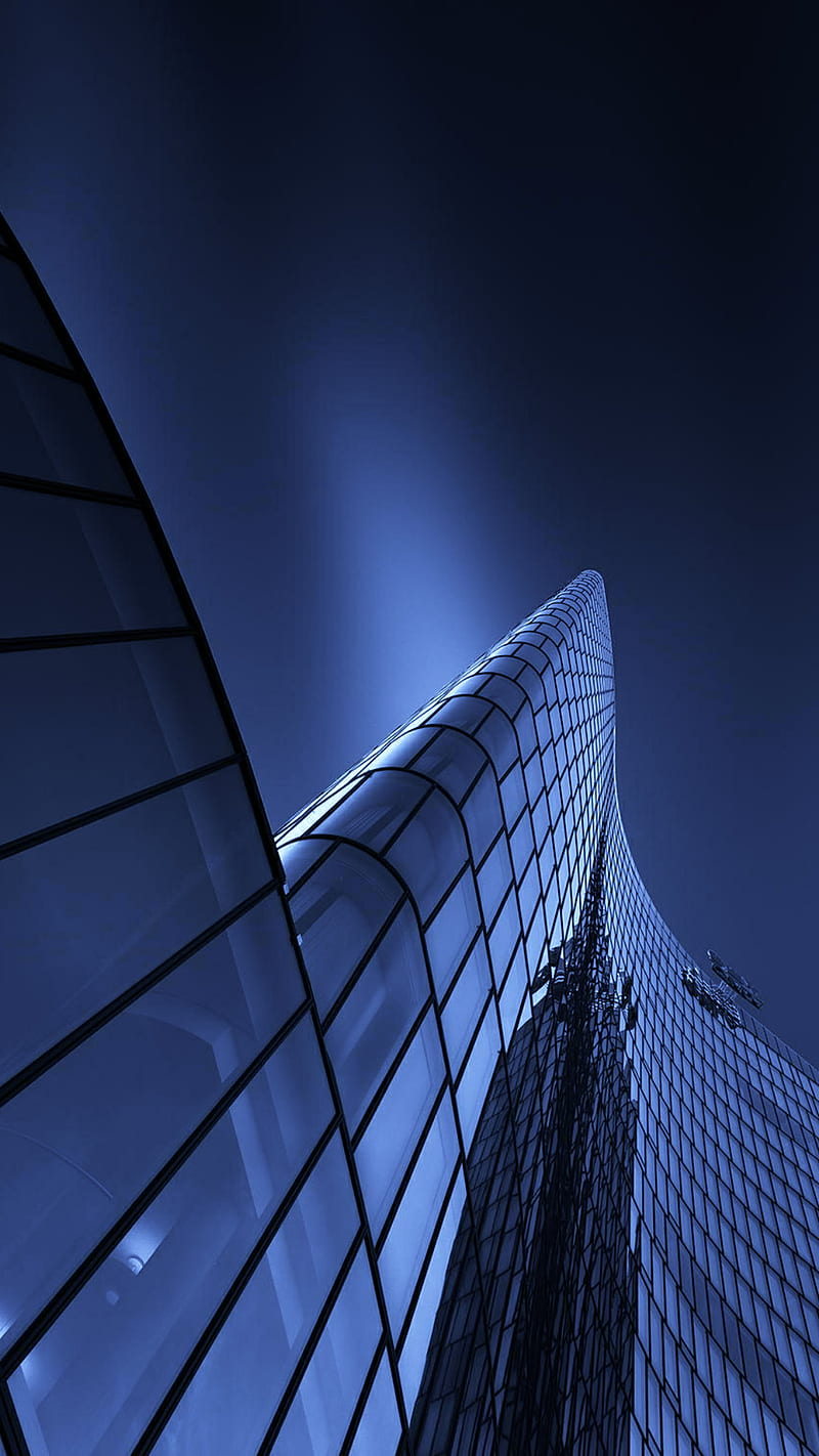 Abstract, blue, building, glass, night, tower, HD phone wallpaper
