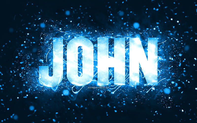 Happy Birtay John blue neon lights, John name, creative, John Happy Birtay, John Birtay, popular american male names, with John name, John, HD wallpaper