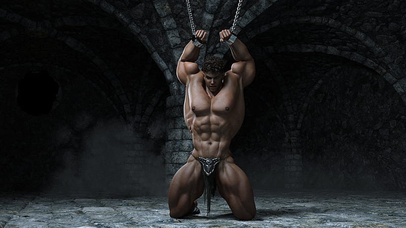 Shackled (1), male, shackled, muscle, dungeon, hero, prison, man, HD wallpaper