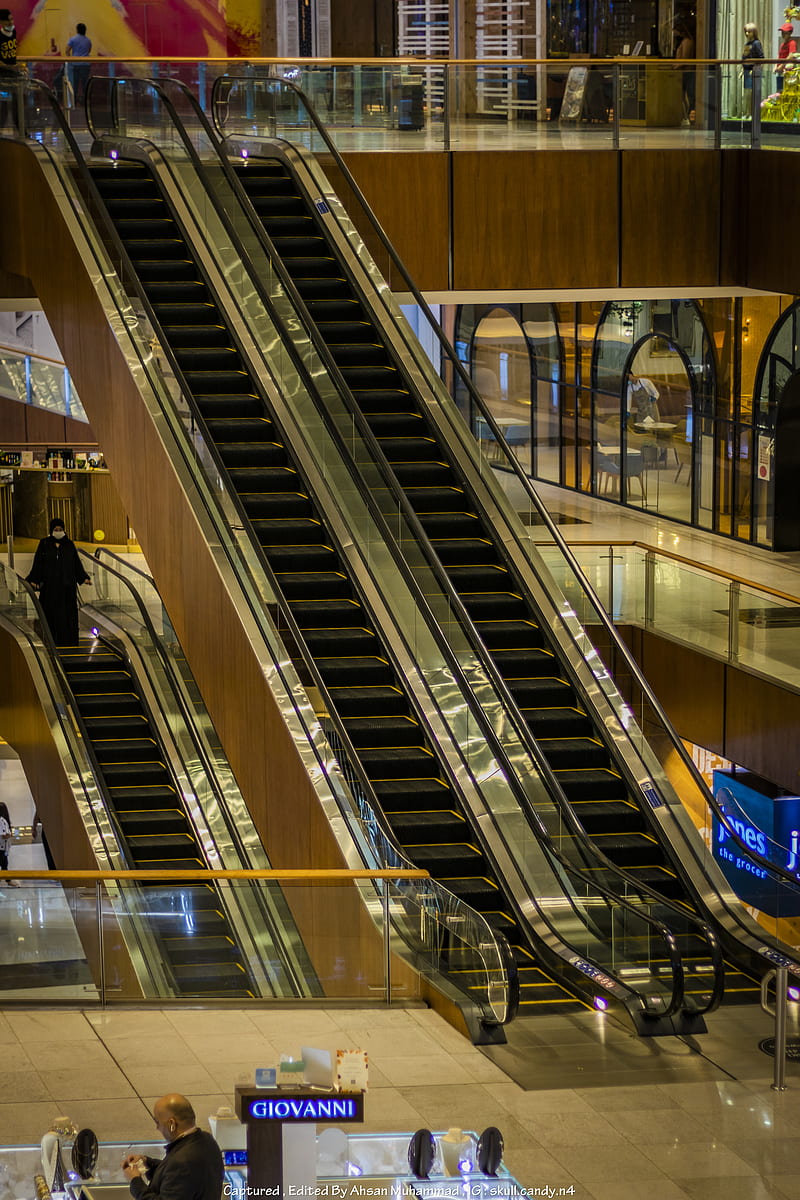 Dubai, Burj Khalifa, shopping mall, escalator, United Arab Emirates, HD phone wallpaper