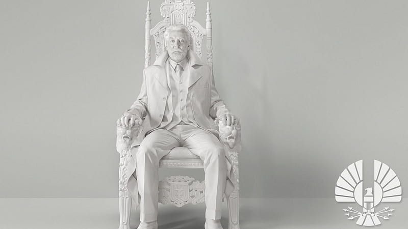 The Hunger Games: Mockingjay - Part 2 (2015), movie, the hunger games, man, President Snow, fantasy, throne, Donald Sutherland, white, mockingjay, actor, HD wallpaper