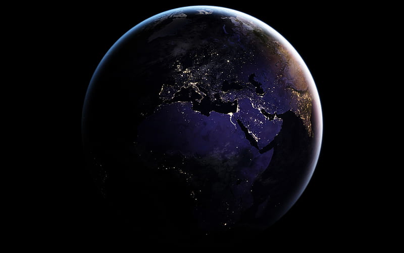 Earth at night from space, lights of cities, Europe, Africa, Mediterranean, Earth, planet, HD wallpaper