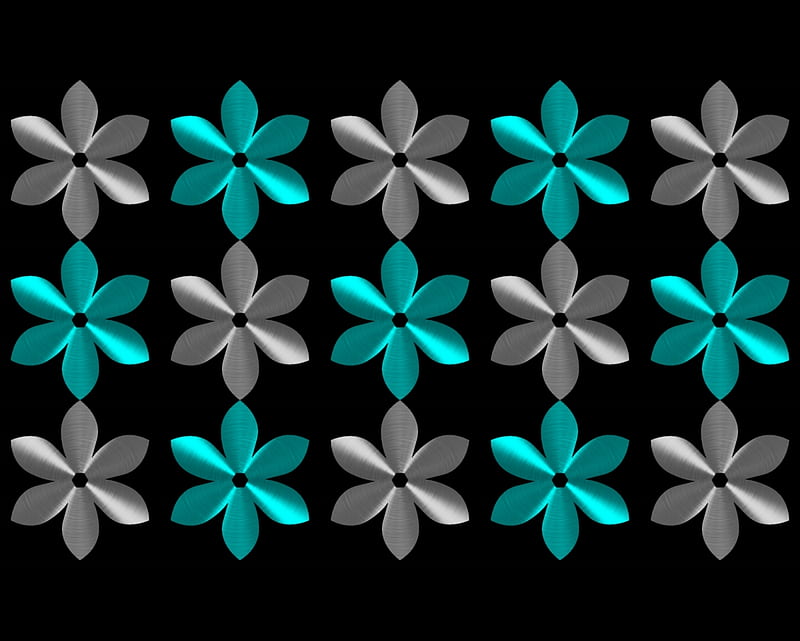 flowers teal silver, gizzzi, flower, black, flowers, labrano, teal, silver, HD wallpaper