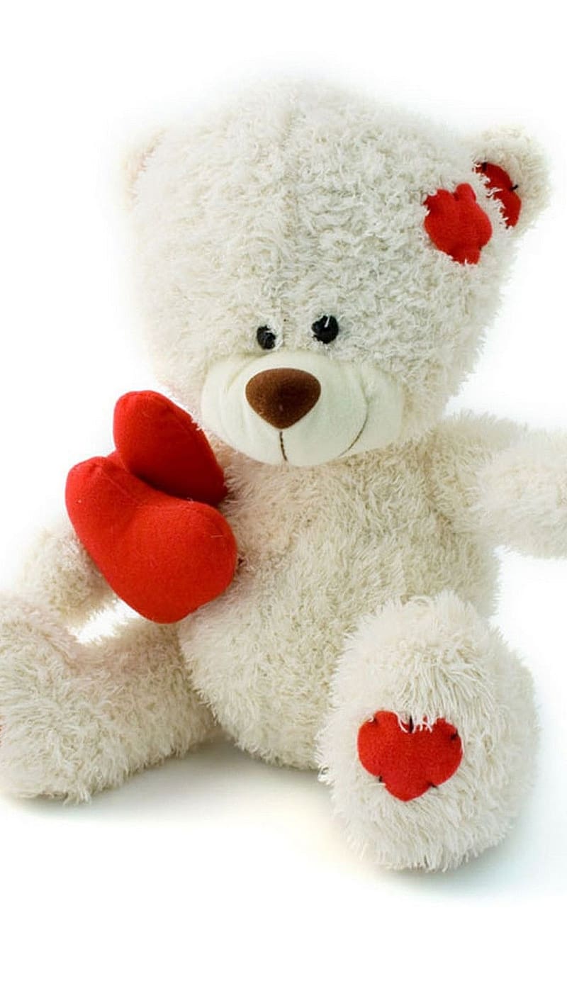 Big Teddy Bear With Red Paw, big teddy bear, red, paw, heart, toy, HD phone wallpaper