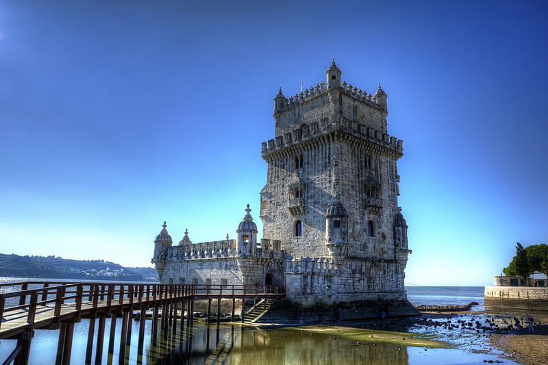 Santa Maria de Belem, Lisbon, Portugal, water, bridge, seaside, sunshine, church, coast, HD wallpaper