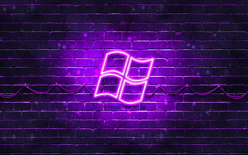 Windows violet logo violet brickwall, Windows logo, brands, Windows neon logo, Windows, HD wallpaper