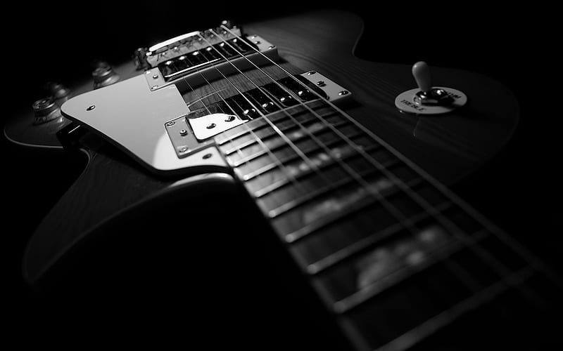 strings, guitar, rock, sounds, music, entertainment, black, white, HD wallpaper