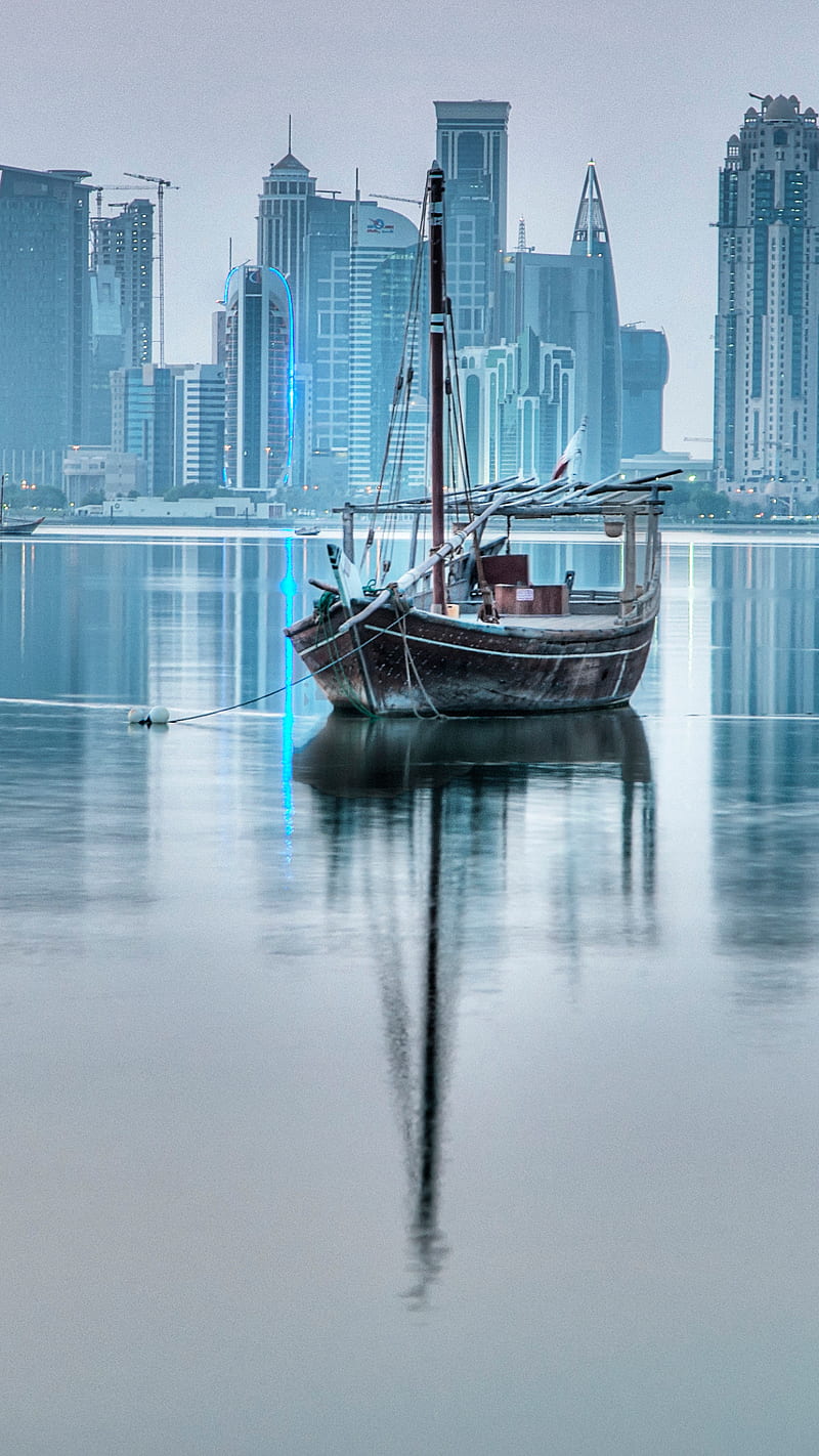 Qatar , doha, boat, sea, blue, HD phone wallpaper