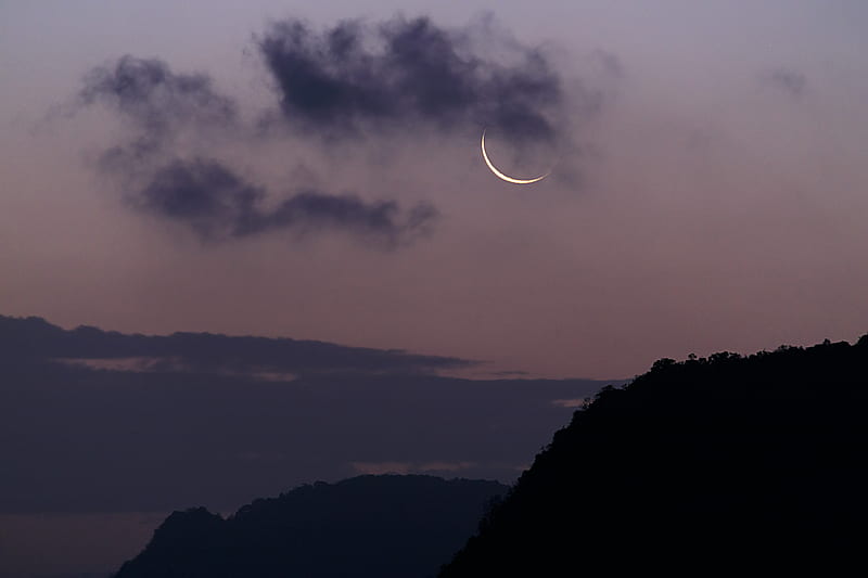 Silhouette of Mountain Under The Moon Covered With Clouds, HD wallpaper