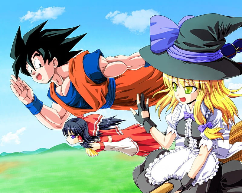 Crossover DBZ Touhou 1, goku, marisa, anime, touhou, reimu, HD