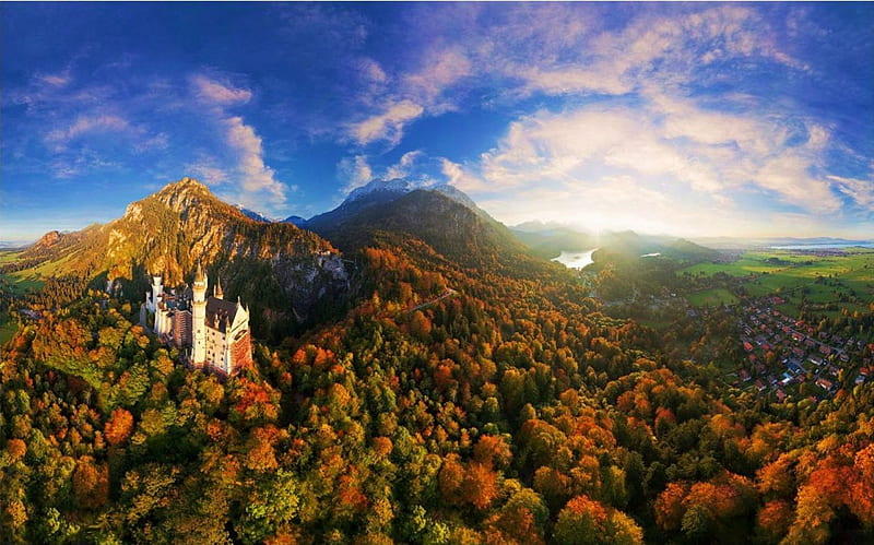 Castle Neuschwanstein At Fall, Germany, forest, autumn, germany, colors, trees, sky, HD wallpaper