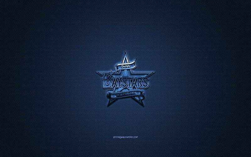 Yokohama BayStars, Japanese baseball club, blue logo, NPB, blue carbon fiber background, Nippon Professional Baseball, baseball, Yokohama, japan, Yokohama BayStars logo, HD wallpaper