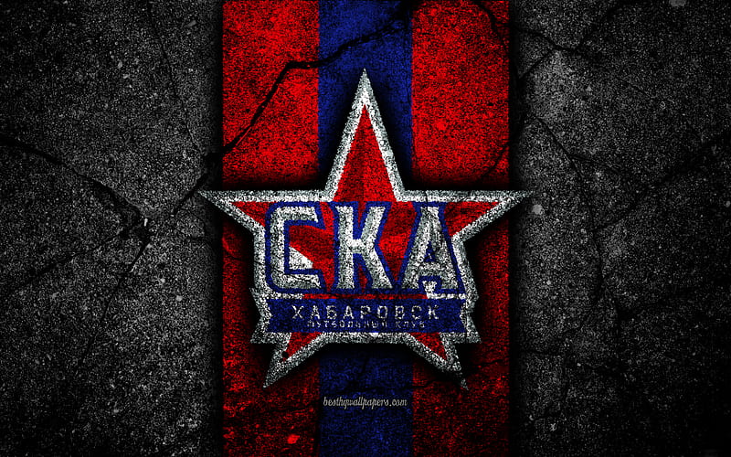 SKA Khabarovsk FC logo, Russian Premier League, black stone, football club, Russia, SKA Khabarovsk, asphalt texture, soccer, football, FC SKA Khabarovsk, HD wallpaper