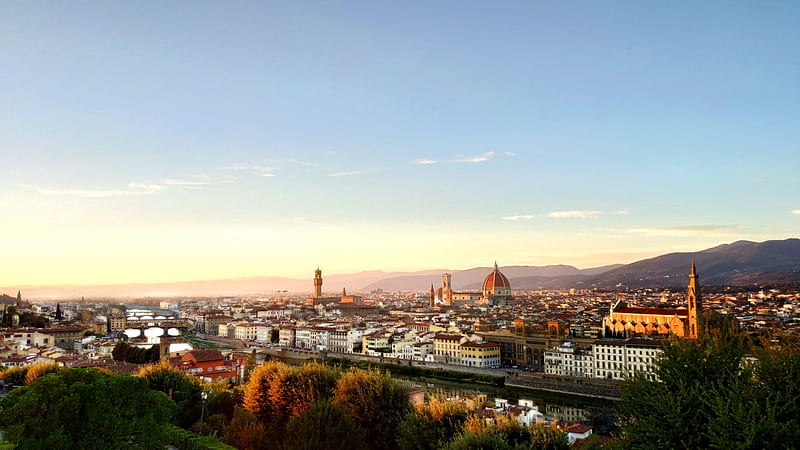 florence, cathedral, italy, sunlight, dome, tuscany, cityscape, historical, architecture, bridge, river, City, HD wallpaper