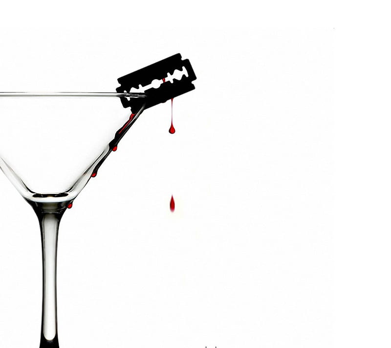 Cocktail, art, blade, blood, drink, drop, glass, razor, red, HD wallpaper