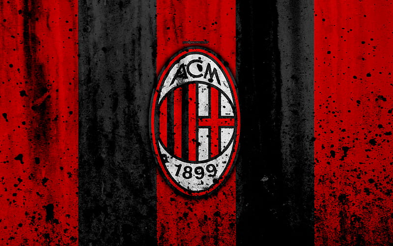 AC Milan logo, Rossoneri, Serie A, stone texture, Milan, grunge, soccer, football club, Milan FC, HD wallpaper