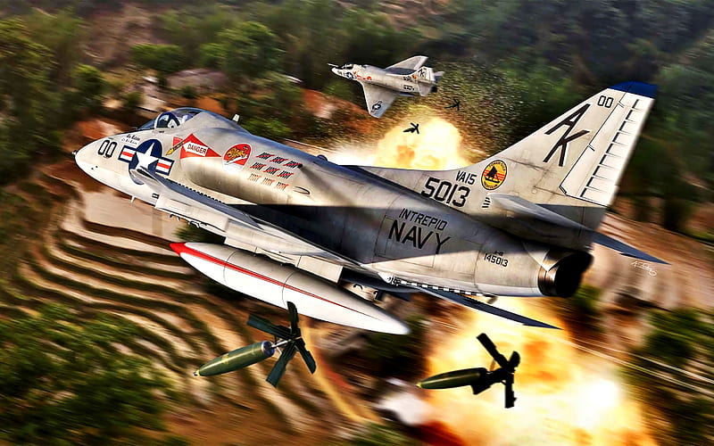 Douglas A-4B Skyhawk, deck attack aircraft, A-4B, American warplanes, combat aircraft, US Air Force, USA, HD wallpaper