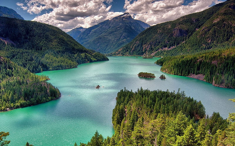 Devil Lake, summer, mountains, Washington, USA, America, HD wallpaper
