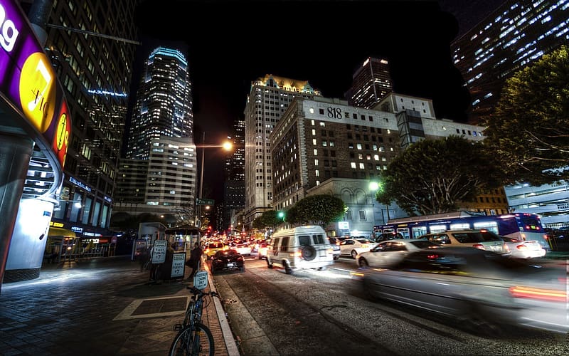Night, Usa, City, Skyscraper, Building, Street, , Los Angeles, Place, HD wallpaper