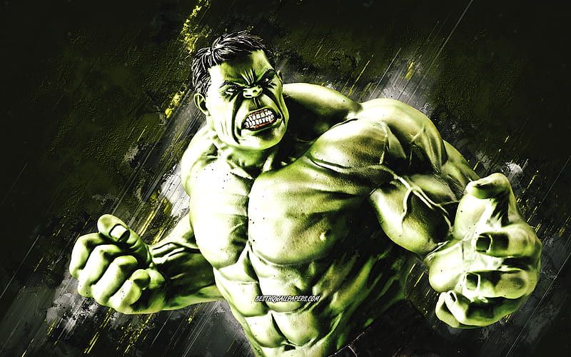 Hulk, superhero, green stone background, Hulkcharacter, creative art, comic characters, Hulk superhero, HD wallpaper