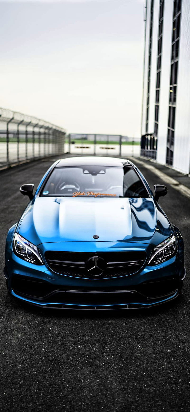 Mercedes amg c63, blue, car, street, HD phone wallpaper