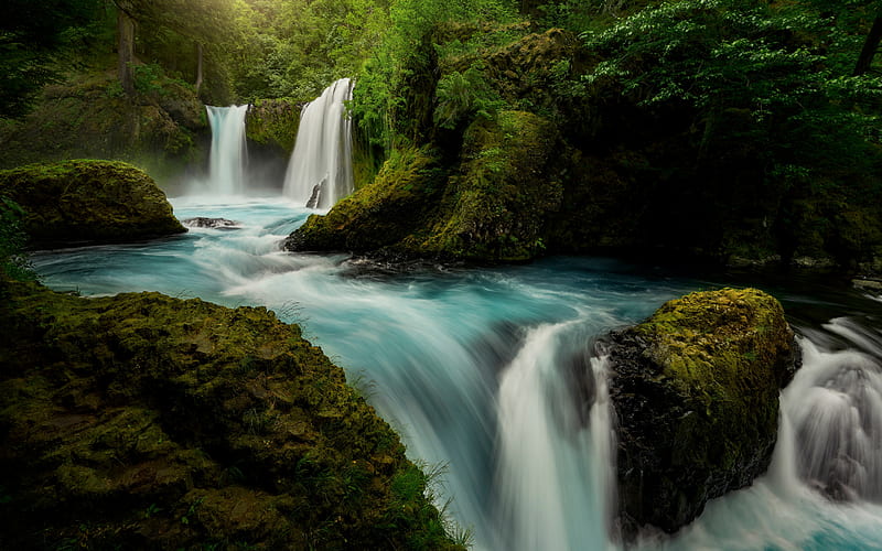Columbia River, waterfalls, forest, river, Washington, USA, Columbia River Gorge, United States, HD wallpaper