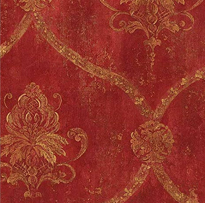 Vintage Red Gold Trellis Damask Distressed, Antique Red, HD wallpaper