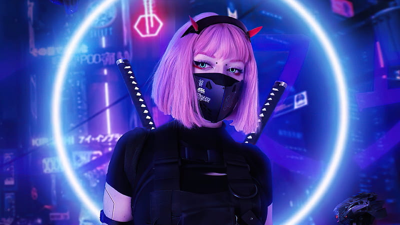 Wallpaper Girl, The game, City, Art, Lights, Neon, Cyborg, CD