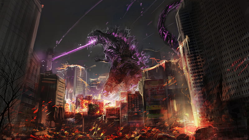 Fantasy Godzilla Is Breathing A Fire From Mouth On The City During Night  Movies, HD wallpaper | Peakpx