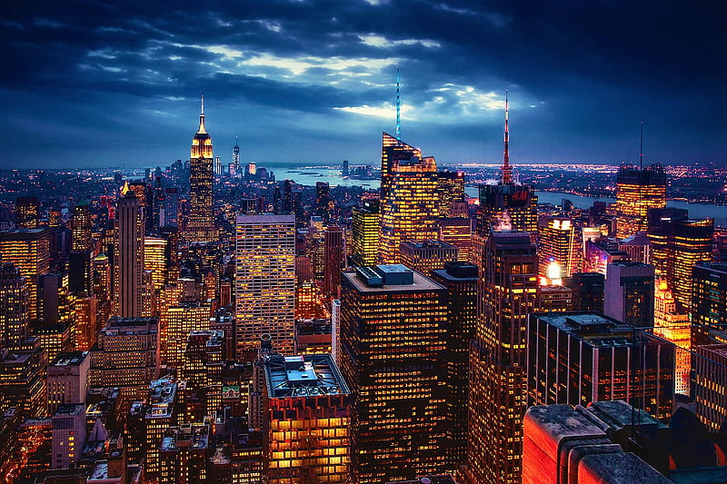 New York Night Lights, New York, New York City, USA, Cities, Manhattan, HD wallpaper