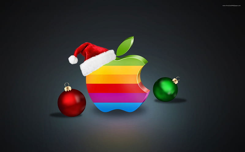Mac Apple Christmas, apple, ornaments, christmas, 3d and cg, colors, abstract, HD wallpaper