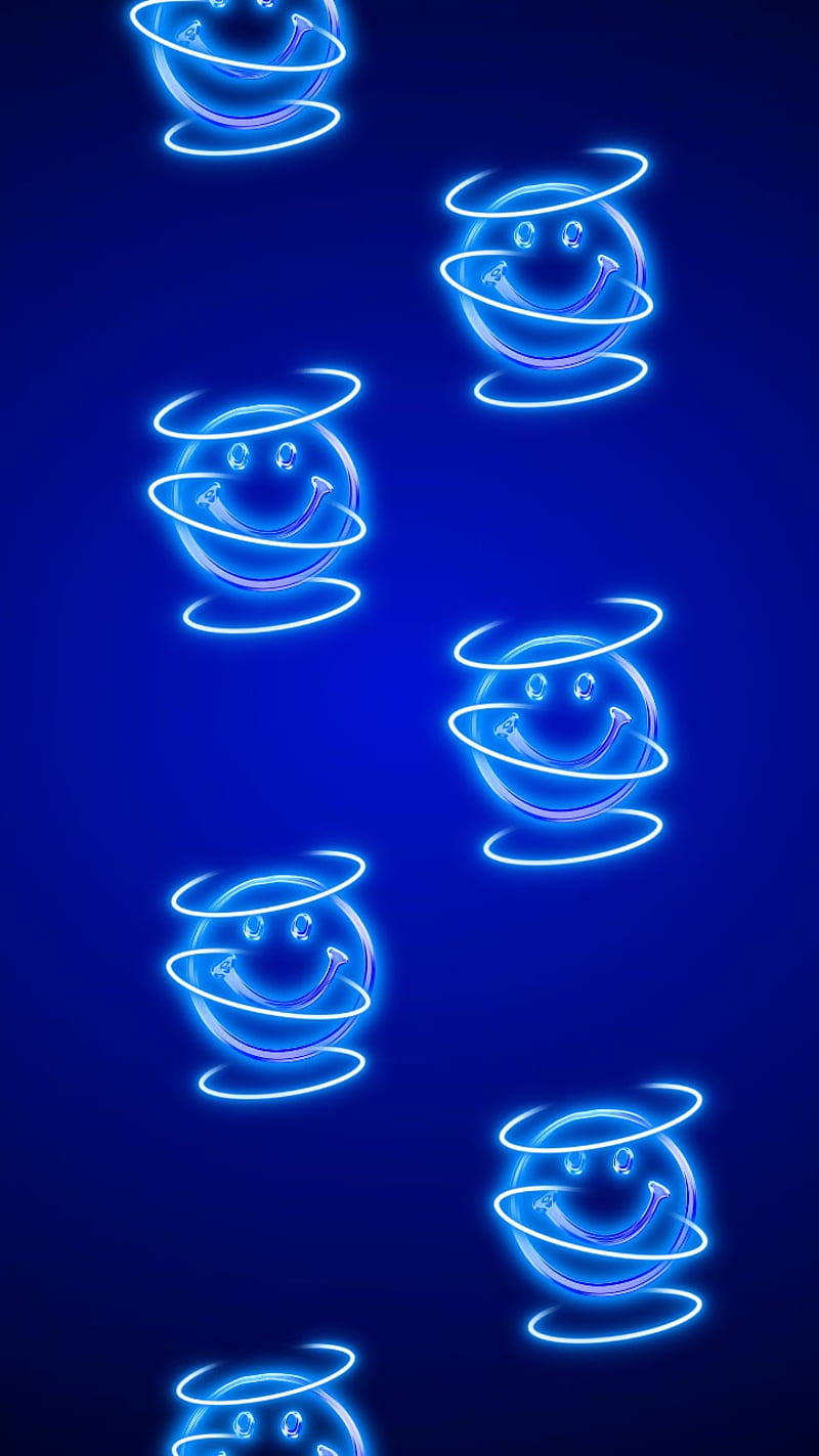 Neon blue, happy, smiley face, HD phone wallpaper