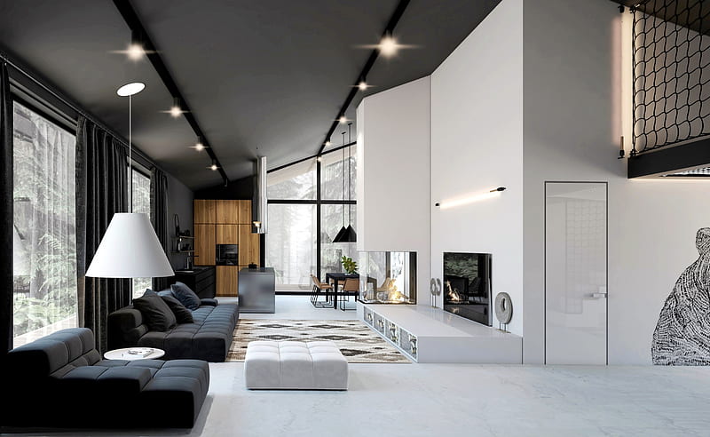 Man Made, Room, Fireplace, Furniture, Living Room, Sofa, HD wallpaper