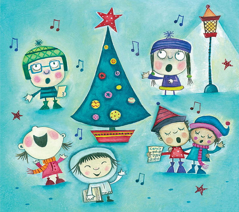 Funny Christmas, children, christmas carols, christmas tree, fun, music, HD wallpaper