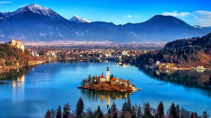 Lake Bled, Slovenia, Bled, Bled Island, Church, Julian Alps, Upper Carniolan, Assumption of Mary, Slovenia, HD wallpaper