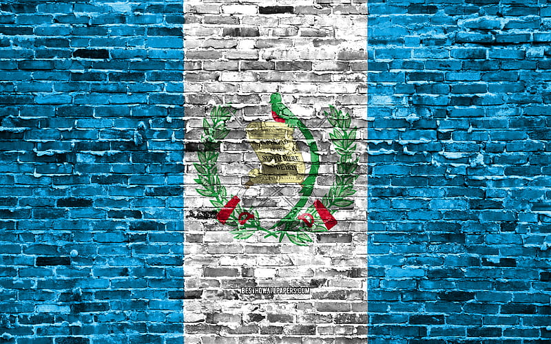Guatemalan flag, bricks texture, North America, national symbols, Flag of Guatemala, brickwall, Guatemala 3D flag, North American countries, Guatemala, HD wallpaper