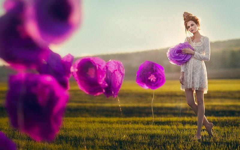 *ⓅⓊⓇⓅⓁⒺ*, poppy, model, women, femininity, purple, flowers, garden, nature, gorgeous, HD wallpaper