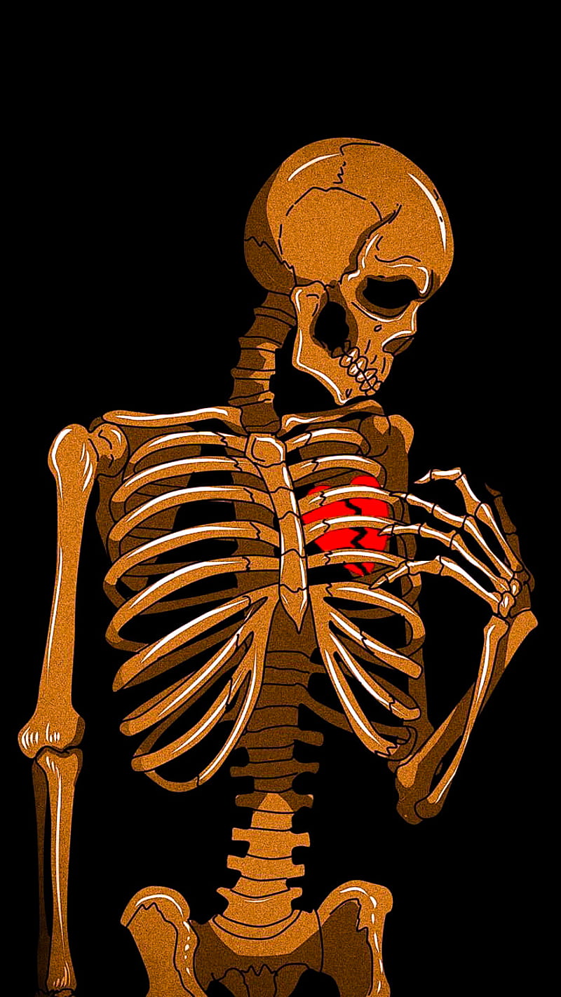 İskelet, kalp, yaşayan ölü, iskelet, kırık kalp, HD phone wallpaper
